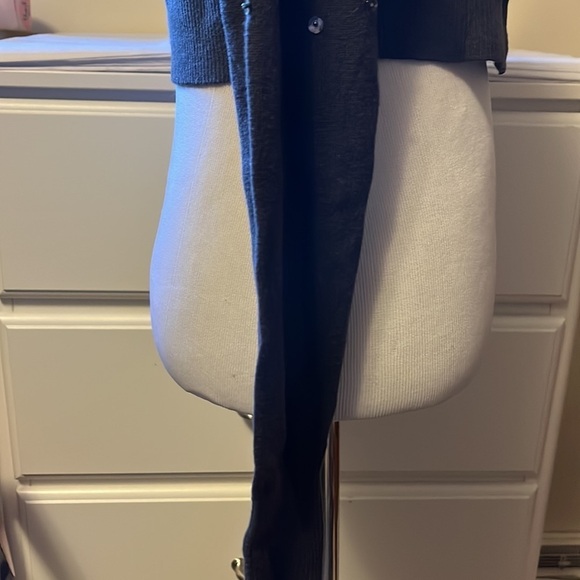 Charcoal gray soft short cardigan sweater with sequins and beads, small - Picture 7 of 12